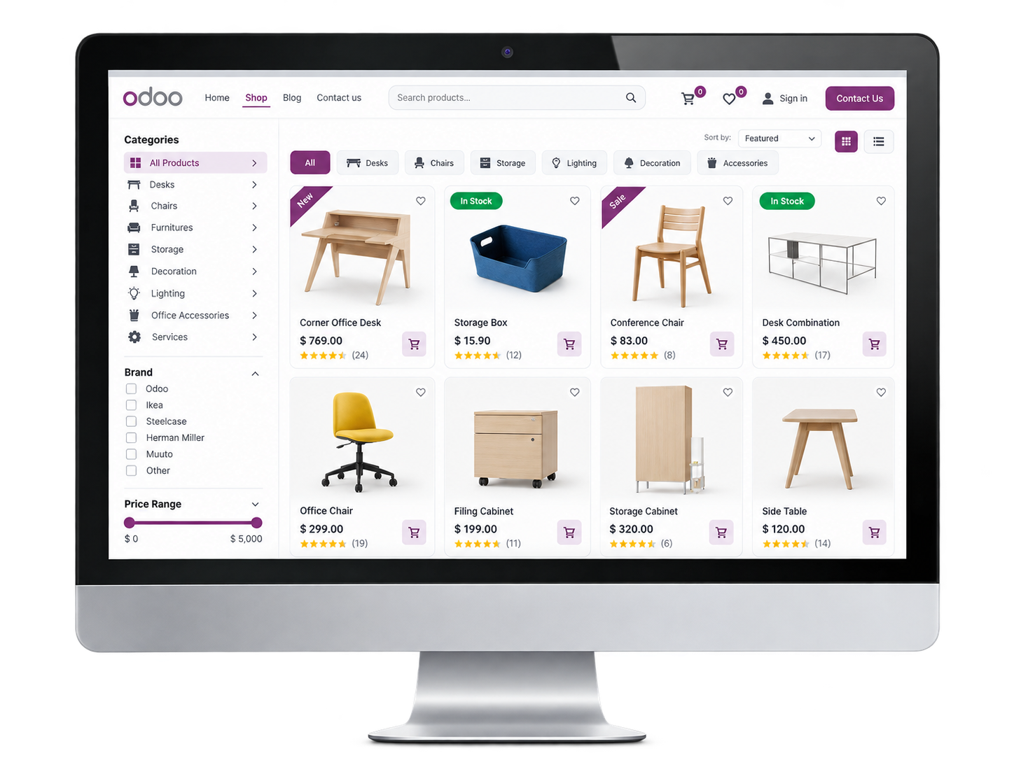 Mockup de tienda virtual Odoo en iMac