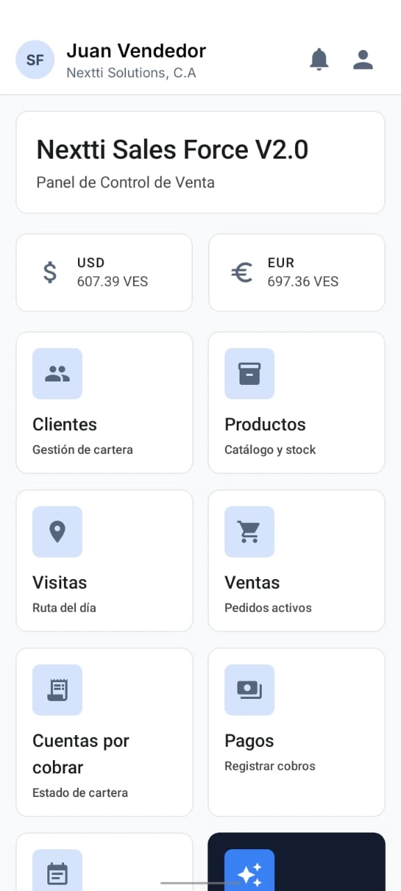 App Sales Force V2.0 Panel de Control